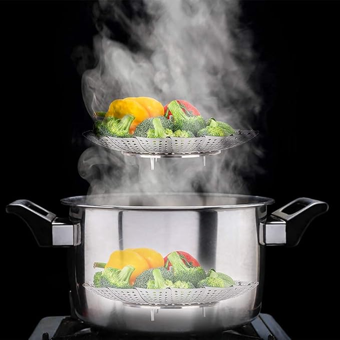 Sayfine Vegetable Steamer Basket, Premium Stainless Steel Veggie Steamer Basket for cooking - Folding Expandable Steamers to Fits Various Size Pot (Large(6" to 10.5")