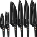 12-Piece Kitchen Knife Set, Stainless Steel Knives with Non-Stick Coating, Dishwasher Safe, Black Knife Set with Rose Gold Rivets 6 Blade Guards, Perfect for Home Chefs Cooking Enthusiasts