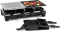 Raclette Grill, Techwood Electric Indoor Grill with 2 Reversible Non-stick Grill Griddle Plates, 1 Stone Grill Plate, 1500W Fast Heating with 8 Cheese Pans, Ideal for Parties and Family Fun, Black
