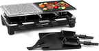 Raclette Grill, Techwood Electric Indoor Grill with 2 Reversible Non-stick Grill Griddle Plates, 1 Stone Grill Plate, 1500W Fast Heating with 8 Cheese Pans, Ideal for Parties and Family Fun, Black
