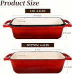 FUNKYLEE Enameled Cast Iron Bread Pan with Lid, 2-in-1 Loaf Pan for Baking Bread 8.5x4.5, Professional Sourdough Bread Pan for Homemade Bread, Set of 2, Red