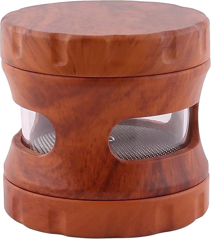 4-Piece Spice Grinder with Magnetic Lid, Resin Wood Grain Grinder with Integrated Screen & Transparent Storage Chamber, Manual Kitchen Seasoning Grinder