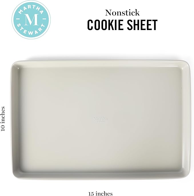 Martha Stewart Gallen 15 x 10 Inch Nonstick Carbon Steel Cookie Sheet – Cool Grey, Durable Bakeware for Even Baking and Easy Cleanup