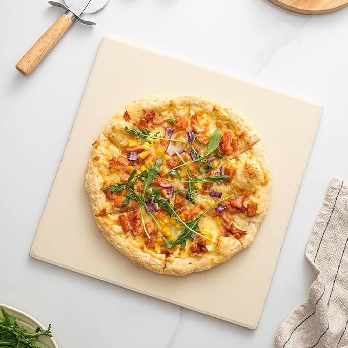 Pizza Stone for Oven and Grill, Heavy Duty Cordierite Baking Pan, Square Baking Stone for Bread, Cookie, 15x15 Inch