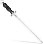 Knife Sharpener Rod, Kitchen Knives Sharpener Carbon Steel Professional Knife Sharpening Steel, Honing Rod with Hanging Holes (13 inches)