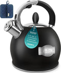 Stove Top Kettle,Whistling Tea Kettle,Premium 18/8 Food-Grade Ceramic-Coated Stainless Steel Teakettle,Vintage-Style Teapot,Includes a Hot Pad,2.64 Quart (Black)