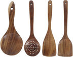 4 Pcs Natural Teak Wood Spatulas, Nonstick Wooden Spoons Premium Cooking Utensils, Heat Resistant Kitchen Utensil Set for Nonstick Cookware/Cooking Gifts