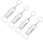 uxcell 4 Pcs Wine Opener, Bottle Opener Keychain, Durable Stainless Steel Waiter's Corkscrew, Compact All-In-One Home Bar Tool for Bar, Party, Wedding, Home, Travel, Silver