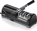Electric Knife Sharpener for Kitchen, 3-Stage Knife Sharpener Electric with 100% Diamond Abrasives, 20° Precision Angle Guide, Fast & Safe Sharpening for Chef Knives, Home Use & Beginners (Black)