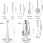 7-Piece Kitchen Gadget Set, Stainless Steel Cooking Utensils Set with Holder, 7-Pieces All Metal Kitchen Utensils, 11.4’’ Long Kitchen Tools with Countertop Rotating Stand (Gray)