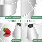 TeamFar 10inch Angel Food Cake Pan, Stainless Steel Pound Cake Pan with Tube, for Home/Kitchen Baking, Healthy & Non-toxic, Durable & One-Piece, Mirror Finish & Dishwasher Safe, Set of 2