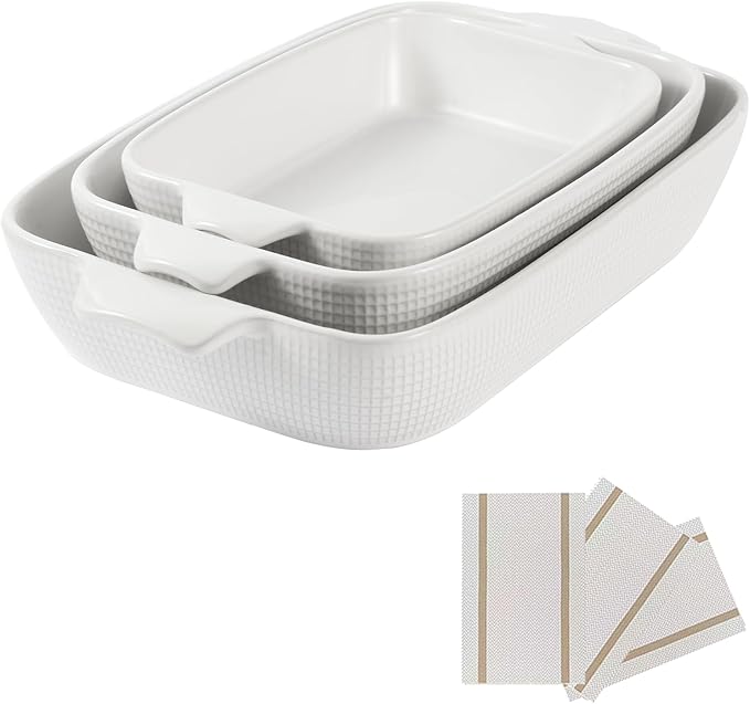 Ceramic Casserole Dishes Set of 3, Stoneware Baking Pans for Oven, Rectangular Lasagna Dish & Bakeware Set (14.7’’/12.4’’/10.3’’)