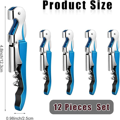 12 Pieces Professional Waiter Corkscrew Wine Openers,Blue Wine Keys Opener Stainless Steel Hinges Serrated Foil Cutter for Restaurant Waiters, Sommelier, Bartenders (Blue)