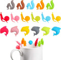 Boao 36 Pcs Silicone Tea Bag Holders Wine Charms Glass Identifier Drink Markers Cute Colorful Snail Squirrel Shark Cup Edge Holders Mug Clips Tea Accessories for Christmas Birthday Bar Party Favor
