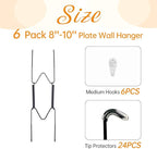 Bilillo 6 Pack Plate Hangers for The Wall, Suitable for 8''-10'' Decorative Plate,Invisible Heavy Duty Wire Plate Holder with Wall Hooks, Plate Hangers for Displaying Plates, Platter, Dish (Black)