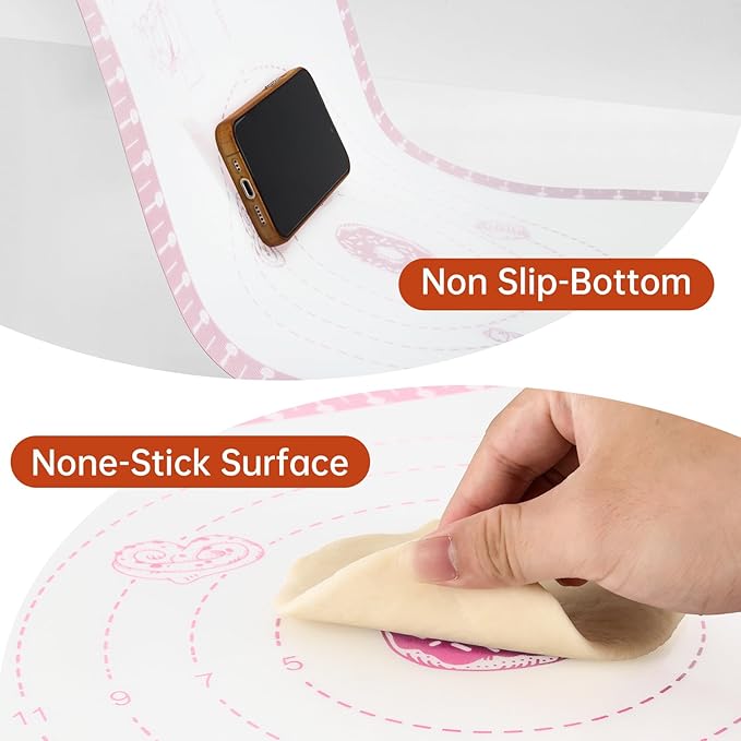 Non Slip Silicone Baking Mat With 10 Useful Recipes, Non Stick Dough Mat for Rolling Out, Silicone Mat for Baking,Cookie, Macaron, Pizza, Surdough, Extra Large and Oven Safe