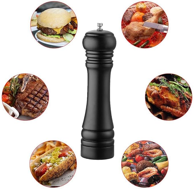 Wooden Pepper Mill Black Pepper Grinder Kit Manual Mills Solid with Strong Adjustable Ceramic Grinders Set 8 Inches
