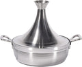 Moroccan Tagine Cooking Pot,Stainless Steel Non Stick Moroccan Casserole with 2 Handles,Large Moroccan Cooker Handmade Tagine Pot with Cone-Shaped Lid(27cm, Silver)