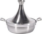 Moroccan Tagine Cooking Pot,Stainless Steel Non Stick Moroccan Casserole with 2 Handles,Large Moroccan Cooker Handmade Tagine Pot with Cone-Shaped Lid(25cm, Silver)