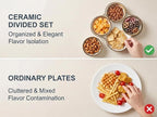 ONEMORE Chip and Dip Serving Set, 8.5 inch Speckled Ceramic Divided Serving Platter Small Appetizer Tray with 4 Removable Dishes for Nuts, Candy, Snacks, Veggies, Rustic Serving Bowls for Entertaining