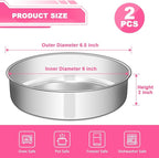 EWFEN 6 Inch Cake Pan Set of 2, Stainless Steel Round Layer Cake Baking Pans Tins, Non-Toxic & Healthy, Leak-proof & Easy Clean & Dishwasher Safe