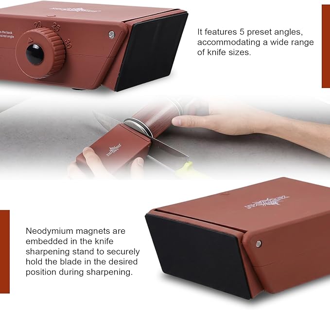 The Innovative Knife Sharpener - Patented Multi-Angle Premium Rolling Knife Sharpener with Extra Replacement Head for Chef's, Fruit, and All Steel Knives (Colorful Wood)