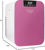 Cooluli 20L Mini Fridge For Bedroom - Car, Office Desk & College Dorm Room - Glass Front & Digital Temperature Control - Small 12v Refrigerator for Food, Drinks, Skincare, Beauty & Breast Milk (Pink)