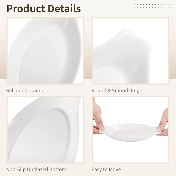 4 Pcs Oval Au Gratin Baking Dishes, Ceramic Banana Split Dish Boats, 8 X 4 In Oval Oven & Microwave Safe Serving Dishes, Mini Casserole Dishes With Handles, Easy To Clean And Stackable