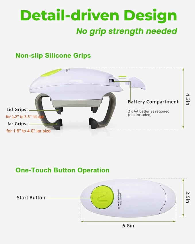 Electric Jar Opener for Arthritis Hands, Automatic Glass Jar Opener for Seniors, Bottle Opener for Weak Hands RA Suffers, Powerful Kitchen Gaget Suitable for Different Sizes of Jars