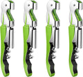 4 Pieces Professional Waiter Corkscrew Wine Openers,Green Wine Keys Opener Stainless Steel Hinges Serrated Foil Cutter for Restaurant Waiters, Sommelier, Bartenders (Green)
