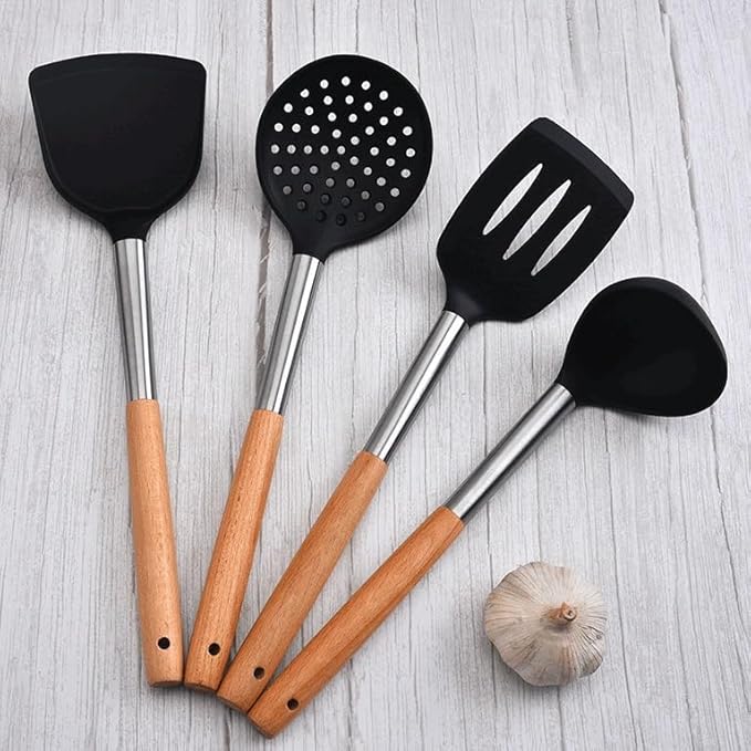 Food Grade Silicone Kitchenware Spatula Wooden Handle Set Kitchen Cooking Tools