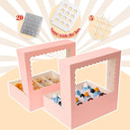 qiqee Pink 12 Cupcake Boxes with Window 16-Packs Cupcake Box 13"x10"x3.5" Cupcakes Carrier, 12 Cupcake Containers