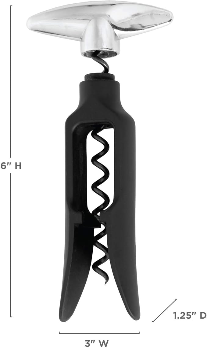 True Self Pulling Corkscrew Wine Opener, Durable Plastic with Easy Turn Chrome Handle, Wine Bottle Opener for Bartenders, Home Bar Tools, Bar Cart Accessories, Kitchen Essentials, Set of 1, Black