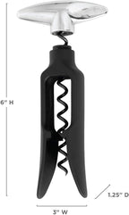 True Self Pulling Corkscrew Wine Opener, Durable Plastic with Easy Turn Chrome Handle, Wine Bottle Opener for Bartenders, Home Bar Tools, Bar Cart Accessories, Kitchen Essentials, Set of 1, Black