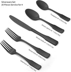 Alata Kate Black Satin 20-Piece Silverware Set, Service for 4, Stainless Steel Flatware Set, Matte Polished Cutlery Set, Dishwasher Safe