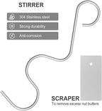 Peanut Butter Stirrer Tool Set - Effortlessly Mixes Nut Butters, Perfect for Breads, Cakes & Cookies - Includes Scraper - Premium Kitchen Essential for Delicious Salads Tool