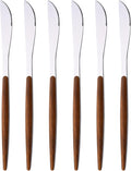 6 PCS Silver Steak Knife With Wooden Effect Handle, Stainless Steel Dinner Knife Set for 6, Mirror Polished Table Knives Set for Home Hotel Restaurant, Easy To Clean