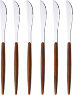 6 PCS Silver Steak Knife With Wooden Effect Handle, Stainless Steel Dinner Knife Set for 6, Mirror Polished Table Knives Set for Home Hotel Restaurant, Easy To Clean