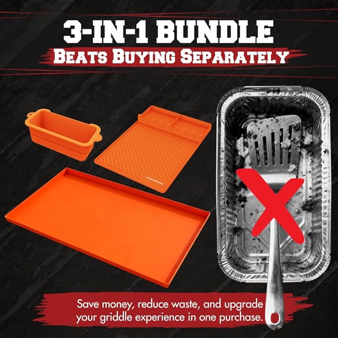KITCHEN PERFECTION Ultimate Kit for Blackstone Griddle 36 Inch - Silicone Griddle Cover Mat + Griddle Accessories Mat + 2 PCS Silicone Grease Cup Liners Hermetic Protection from Rust & Debris All Year