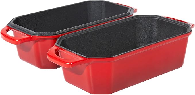 Flavehc Bread Pan Cast Iron Loaf Pan with Lid Bread Loaf Pan 8.5x4.5 Inch Loaf Pan Enameled Cast Iron Sourdough Loaf Pan, Red
