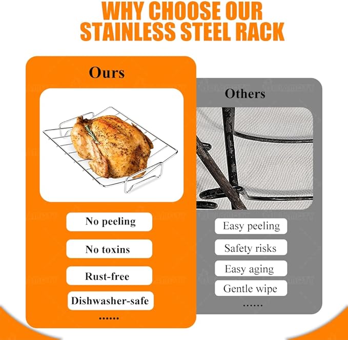 Stainless Steel Turkey Roaster Roasting V Rack with Pan,15.6 * 11.6 * 2.8 inch Roasting Pan for Smoker Smoking and Grilling/for Large Big Green Egg and Kamado Joe Etc