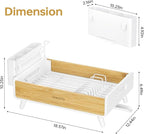 Urackify Dish Drying Rack for Kitchen Counter - Stainless Steel & Bamboo Dish Rack with Large Removable Utensil Holder, Dish Drainer with Adjustable Automatic Spout, White