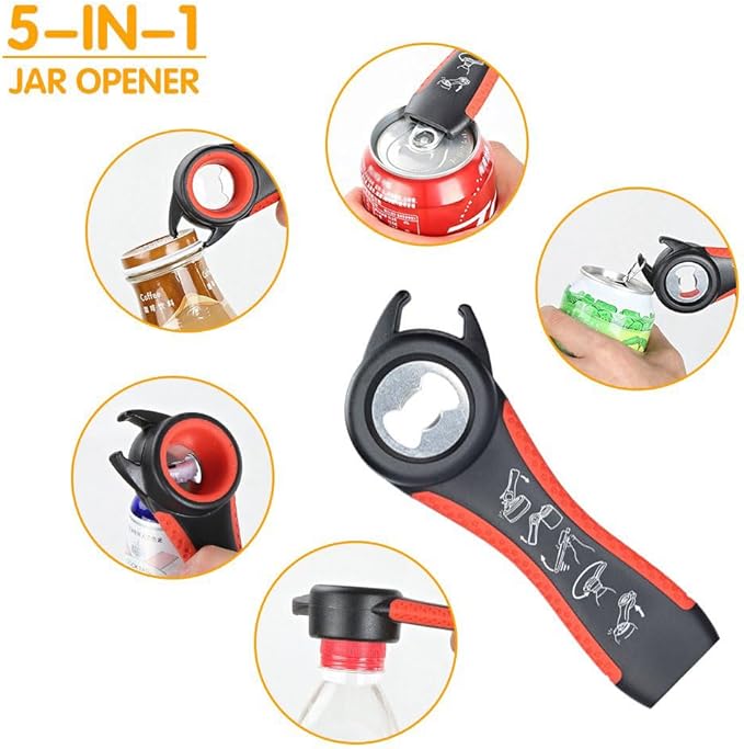 Otstar Latest Jar Opener for Seniors with Arthritis, Weak Hands, Multi-function Bottle Opener with Non Slip Rubber Jar Opener Gripper Pad and Corkscrew Wine Opener