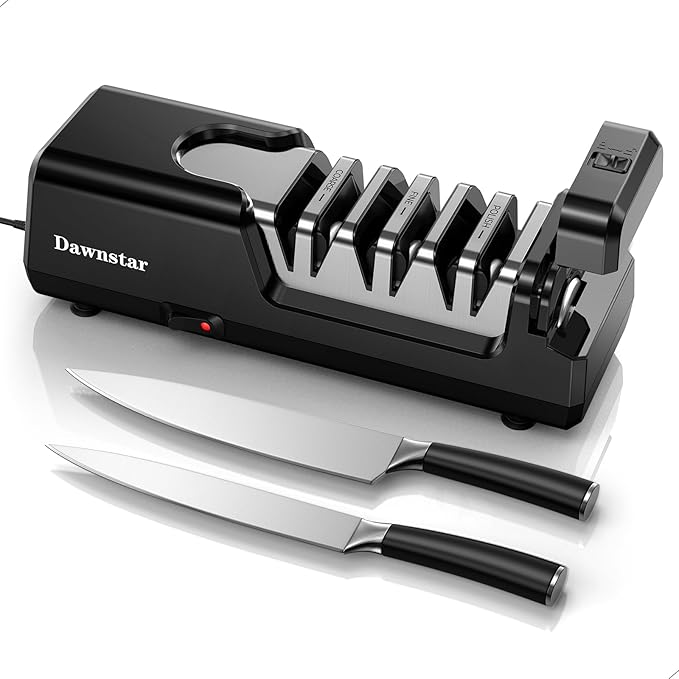 Electric Knife Sharpener, Precise 20° Diamond Knife Sharpener for Kitchen Knives, Quick Repairing in 40 Seconds, with Metal Dust Collection Box & Special Port for Scissors, Black