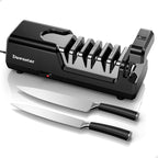 Electric Knife Sharpener, Precise 20° Diamond Knife Sharpener for Kitchen Knives, Quick Repairing in 40 Seconds, with Metal Dust Collection Box & Special Port for Scissors, Black