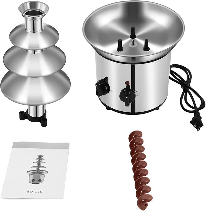 4 Tier Chocolate Fondue，430 Stainless Steel Chocolate Fountain Machine, Electric Chocolate Melting Fondue Fountain Set, Chocolate Fountain Machine for Chocolate Candy Butter Cheese