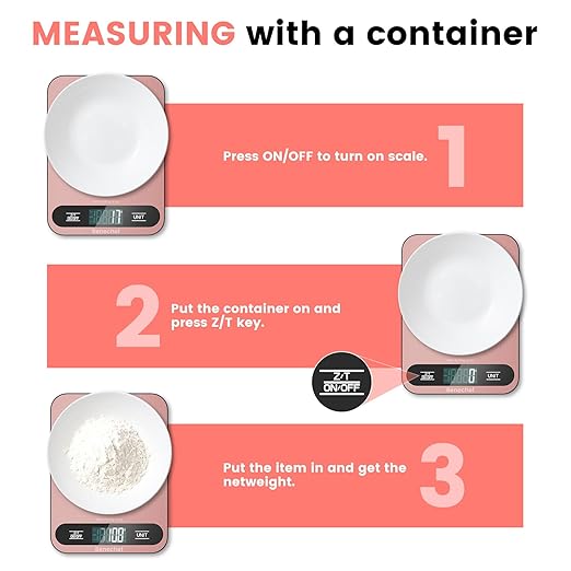 Premium Digital Kitchen Scale, Precision Accurate to 1g, Stainless Steel with LCD Display, 6 Units with Tare Function，Pink - Perfect for Baking, Cooking, and Coffee