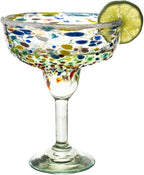 Confetti Dots Hand Blown Margarita Glasses - 100% Recycled Mexican Glassware - Artisan Crafted Drinking Glasses for Margaritas, Frozen Cocktails or Tequila - Set of 4 (14 oz)
