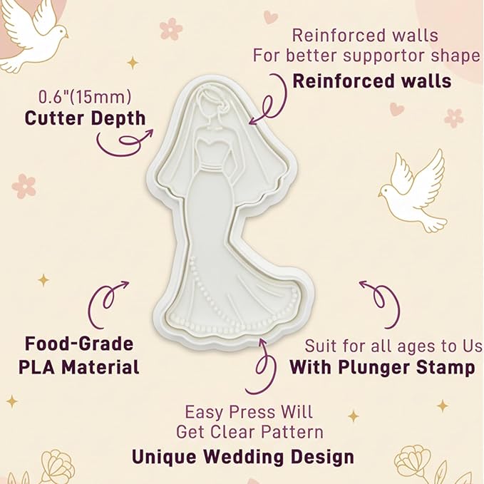 Wedding Cookie Cutters Cutter Champagne Glass Molds 3.5" with Plunger Stamps Baking Dough Tools Cake Shapes PLA Accessories for Birdesmaid Decorative Party Kitchen Supplies
