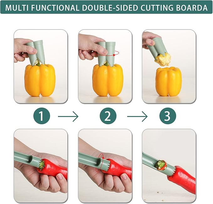 Pepper Corer, 2 in 1 Red Bell Pepper Seed Corer Remover Tool, Fruit & Vegetable Corers Quick Cave Tools for Jalapeno Cutter Deseeder, Off White, 2 P